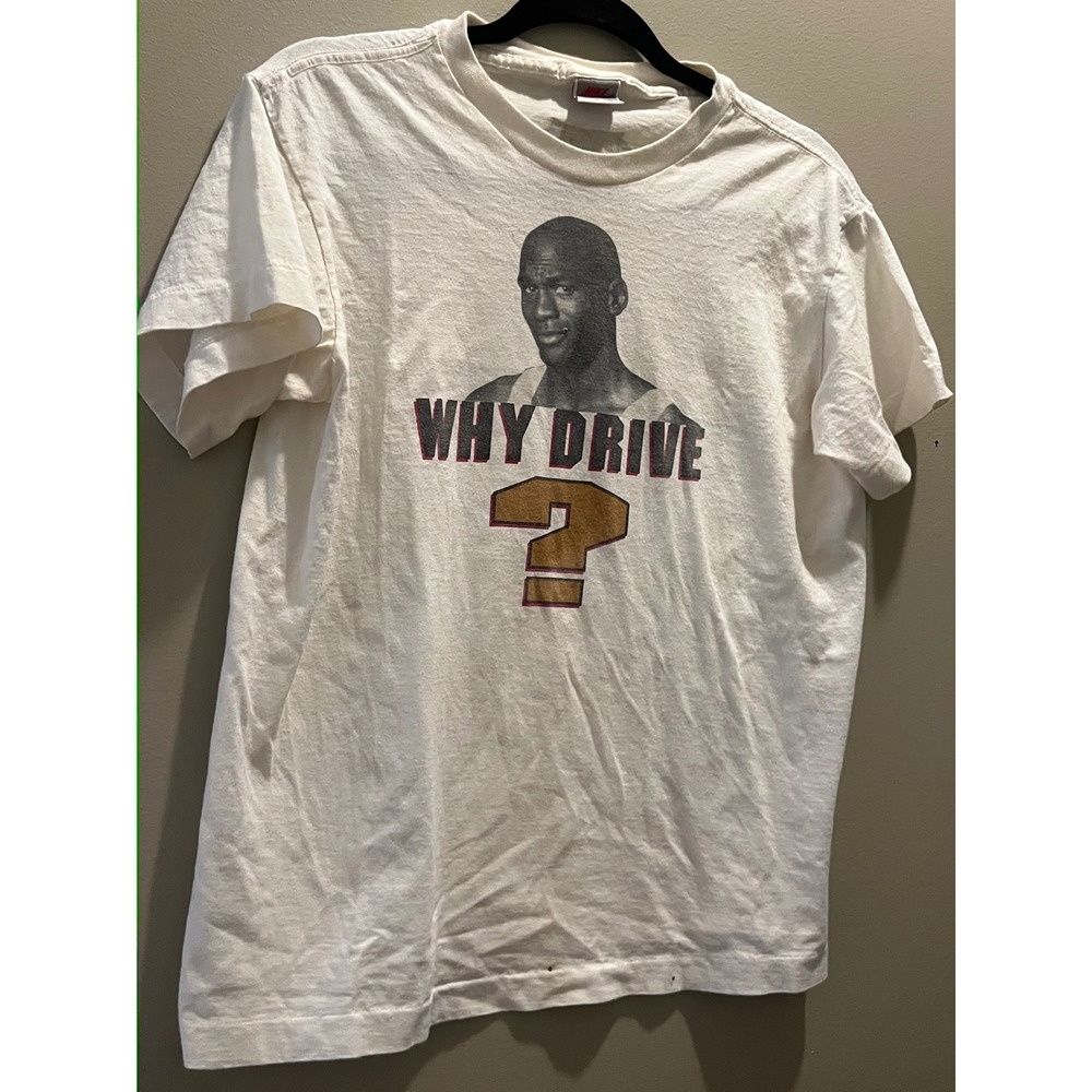Nike Michael Jordan T-Shirt Kids L White Good Why Drive When You Can Fly 90s